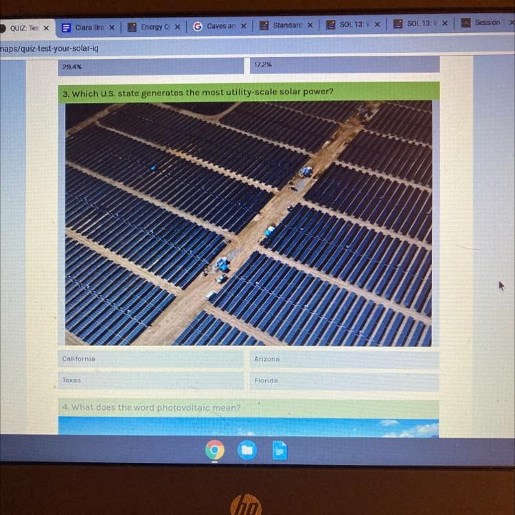 3. Which U.S. state generates the most utility-scale solar power? California Arizona-example-1