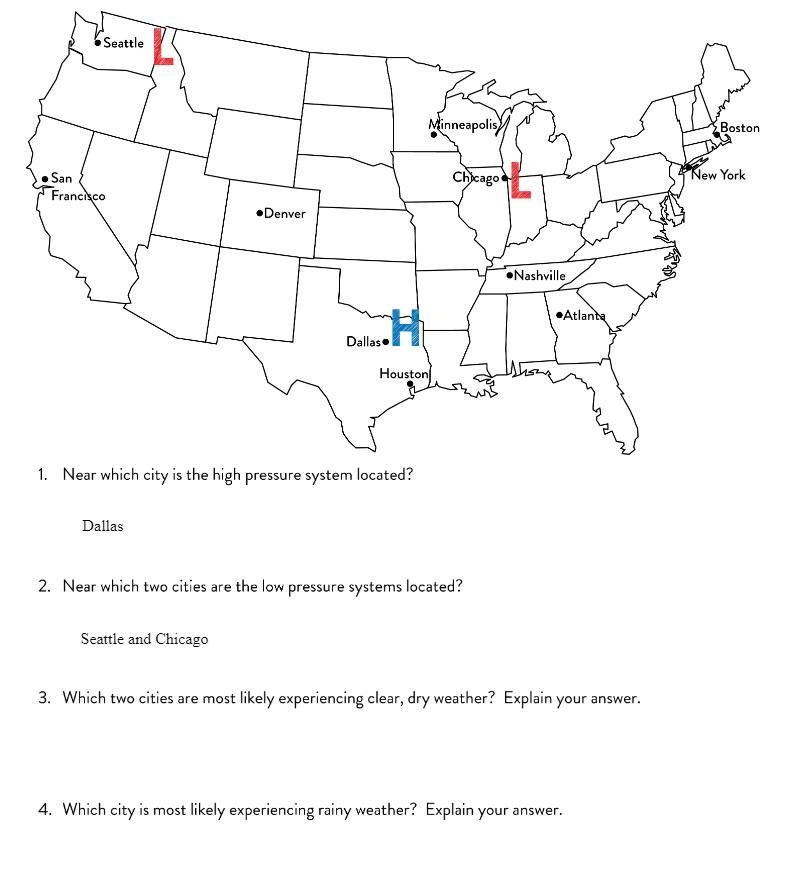 Which cities are experiencing clear weather? Which are experiencing rainy weather-example-1