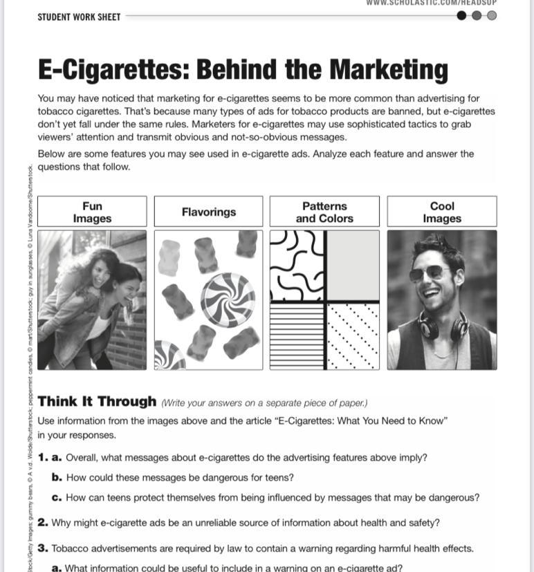 A. What information could be useful to include in a warning on an e-cigarette ad?-example-1