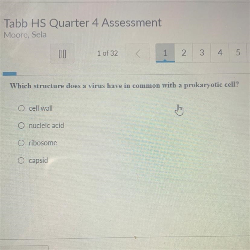 Which structure does a virus have in common with a prokaryotic cell? cell wall O nucleic-example-1