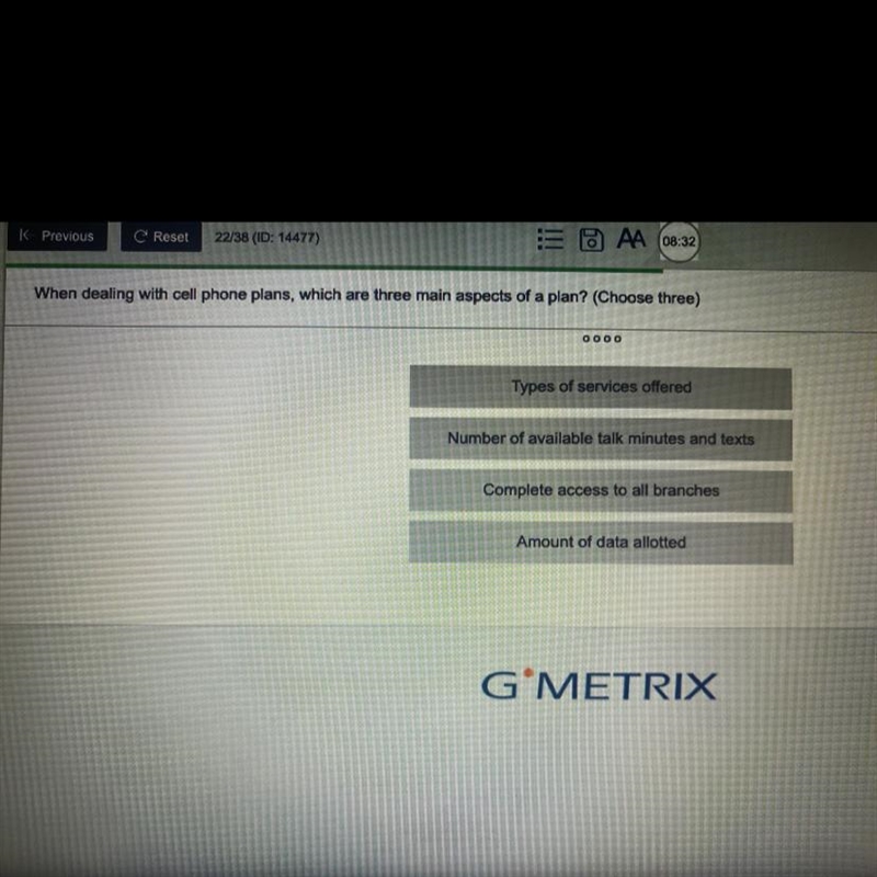 When dealing with cell phone plans, which are three main aspects of a plan? (Choose-example-1