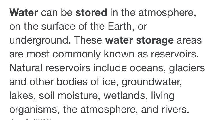 Identify three ways in which water is stored.-example-1