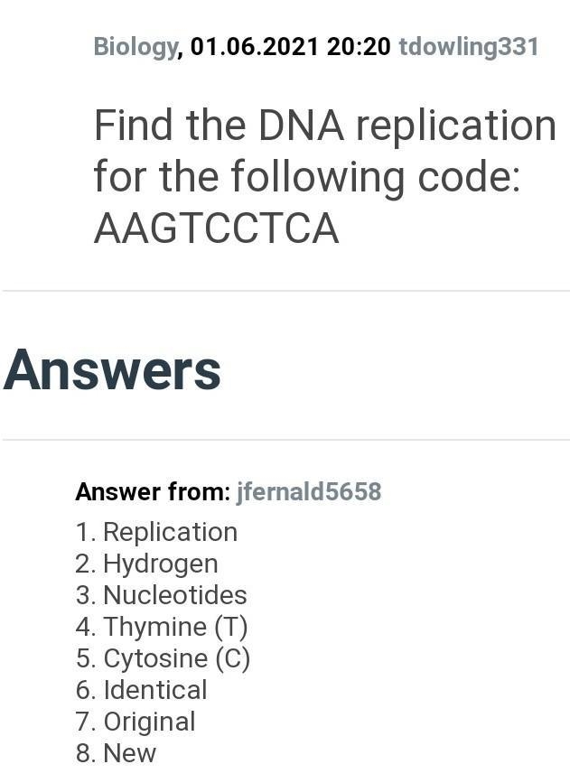 Find the DNA replication for the following code: AAGTCCTCA-example-1