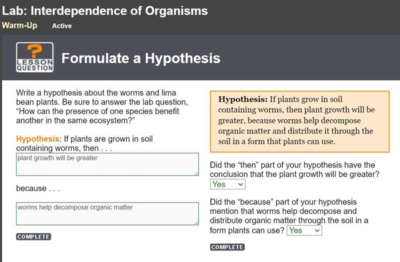 Write a hypothesis about the worms and lima bean plants. Be sure to answer the lab-example-1