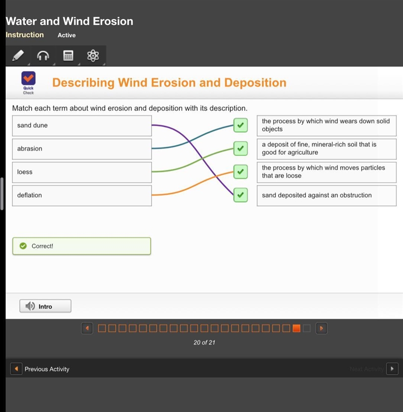 Match each term about wind erosion and depostion with its description-example-1