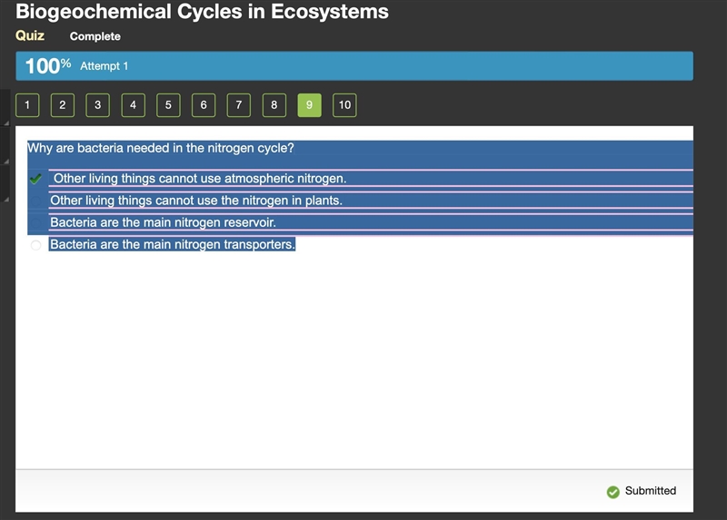 Why are bacteria needed in the nitrogen cycle? Other living things cannot use atmospheric-example-1