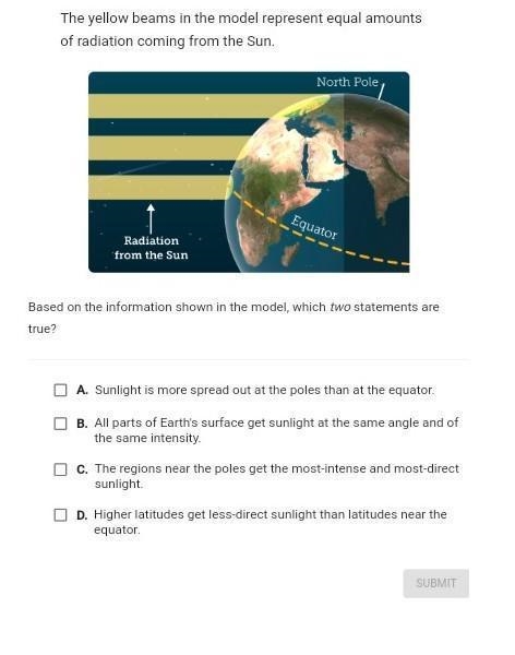 The yellow beams in the model represent equal amounts of radiation coming from the-example-1