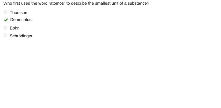 Who first used the word “atomos” to describe the smallest unit of a substance?-example-1