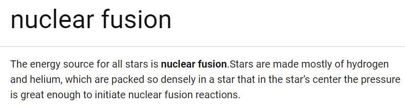 T or F - a star's energy is produced by nuclear fusion-example-1