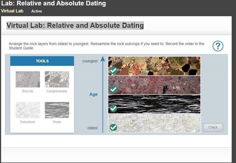 The layers of rock may be relatively dated, from youngest to oldest-example-1