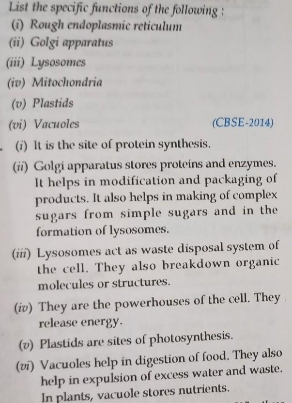 List the cell organelles and their functions​-example-1