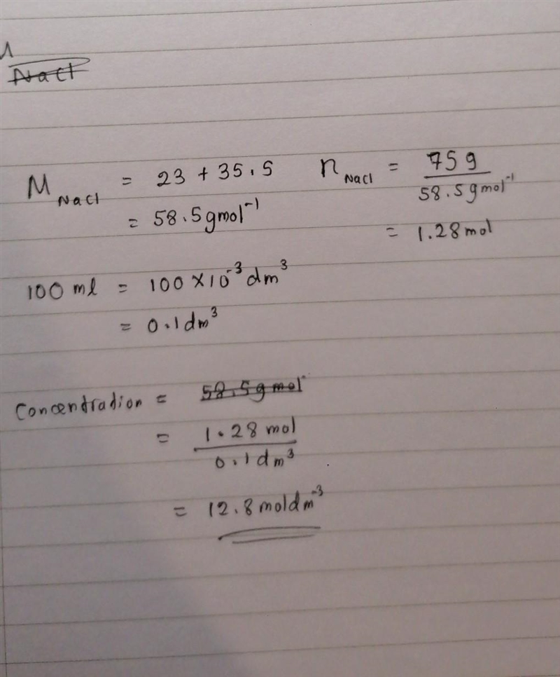 75 grams of salt are added to 100 ml of water. What is the concentration of the solution-example-1