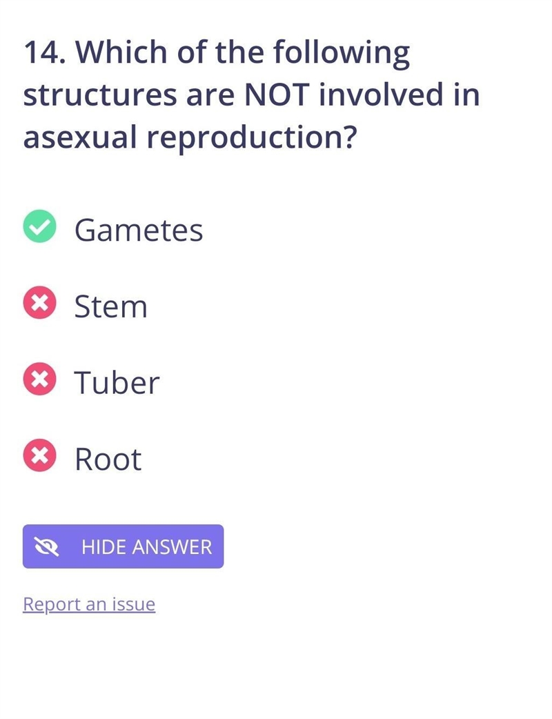 Which of the following structures are NOT involved in asexual reproduction? A. Gametes-example-1