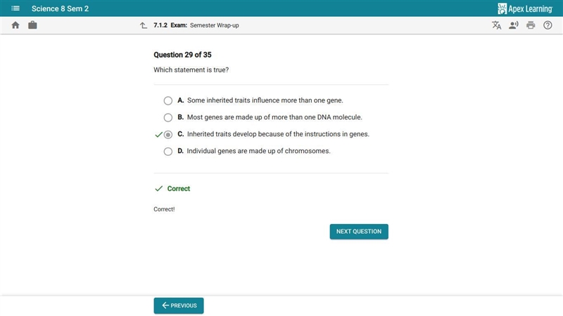 Which statement is true,please anwser i put more points A, Individual genes are made-example-1