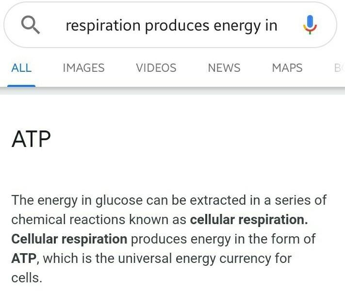 Respiration produces energy in the form of Select one: glucose АТР. carbon dioxide-example-1