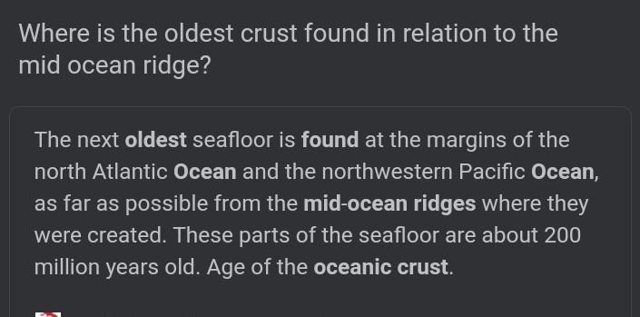 The oldest crust on the ocean floor is found in the center of the mid-ocean True or-example-1