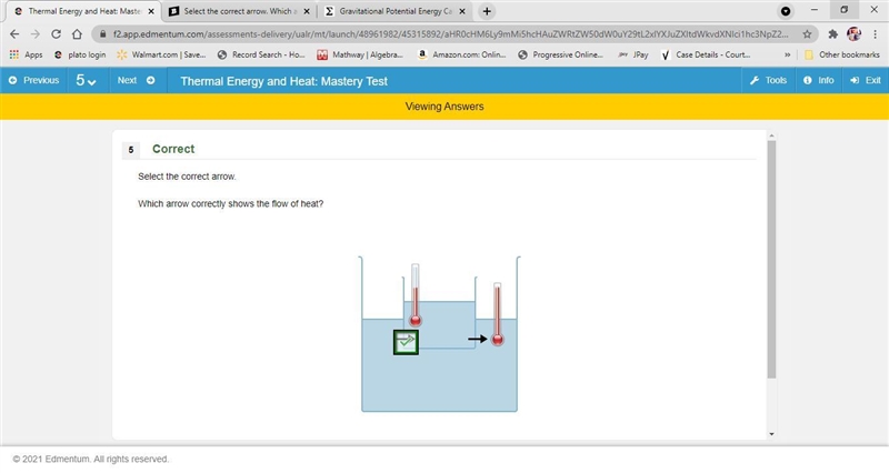 Select the correct arrow. Which arrow correctly shows the flow of heat?-example-1