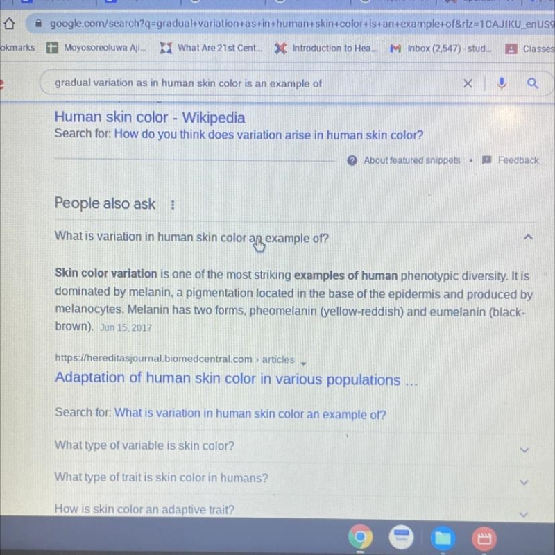 Gradual variation, as in human skin color, is an example of what?-example-1