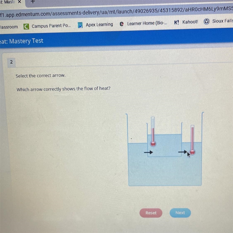 Select the correct arrow. Which arrow correctly shows the flow of heat?-example-1