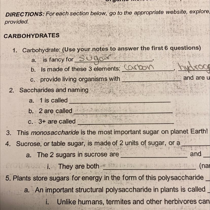 2. Saccharides and naming a. 1 is called b. 2 are called c. 3+ are called-example-1