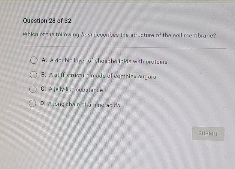 Which of the following best describes the structure of the cell membrane?​-example-1