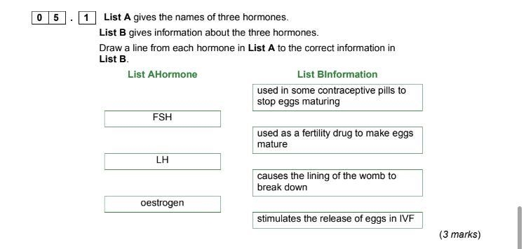 Draw a line from each hormone in list A to the correct information in list B-example-1