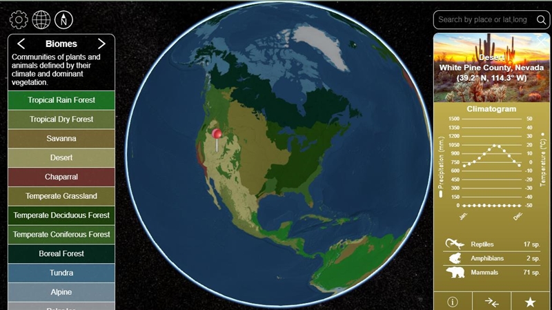 Select a location within each of the following biomes and fill in the missing information-example-1