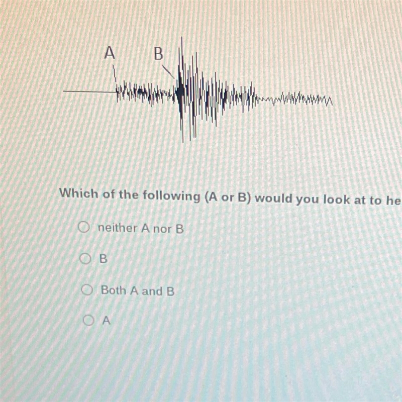 Which of the following (A or B) would you look at to help you triangulate the epicenter-example-1