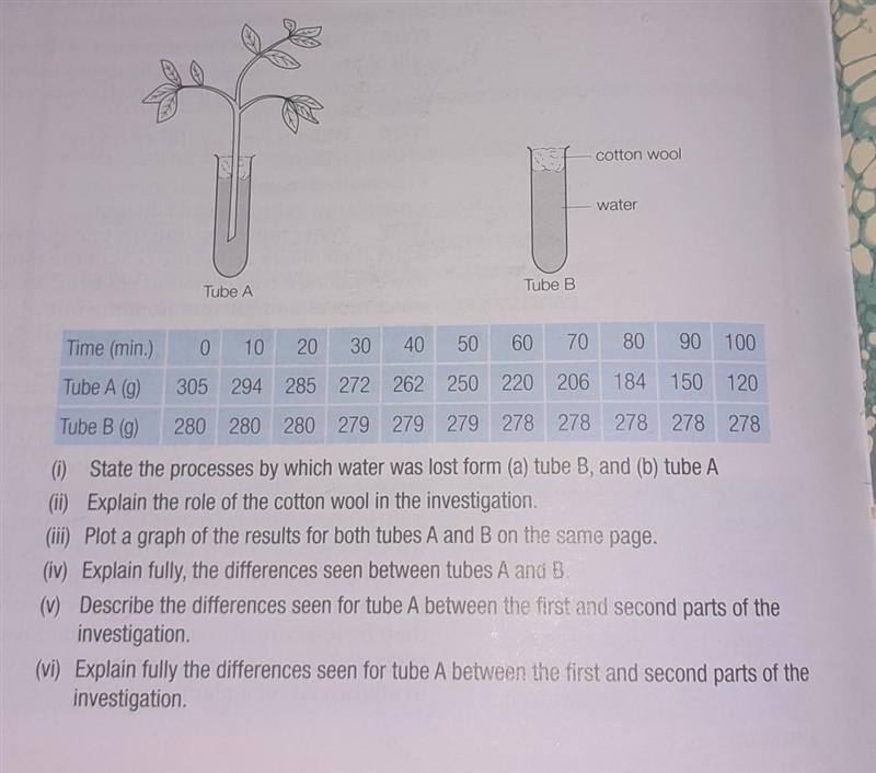 Two tubes A & B were set up as shown above. Both tubes were left indoors for 50 minutes-example-1