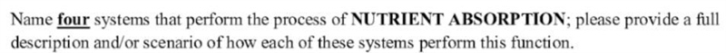 Name 4 systems that perform the process nutrient absorption-example-1