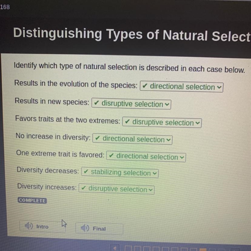 Identify which type of natural selection is described in each case below. Results-example-1