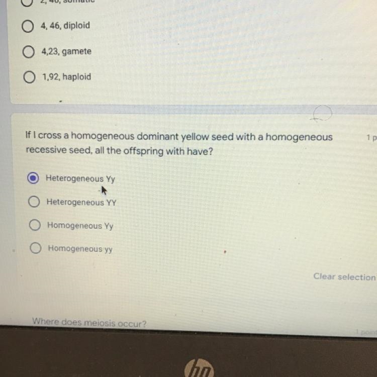 If I cross a homogeneous dominant yellow seed with a homogeneous recessive seed, all-example-1