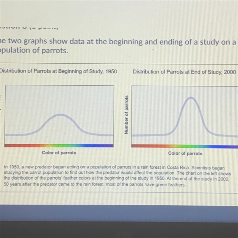 Which type of selection is illustrated by these two graphs? A.) directional B.) stabilizing-example-1