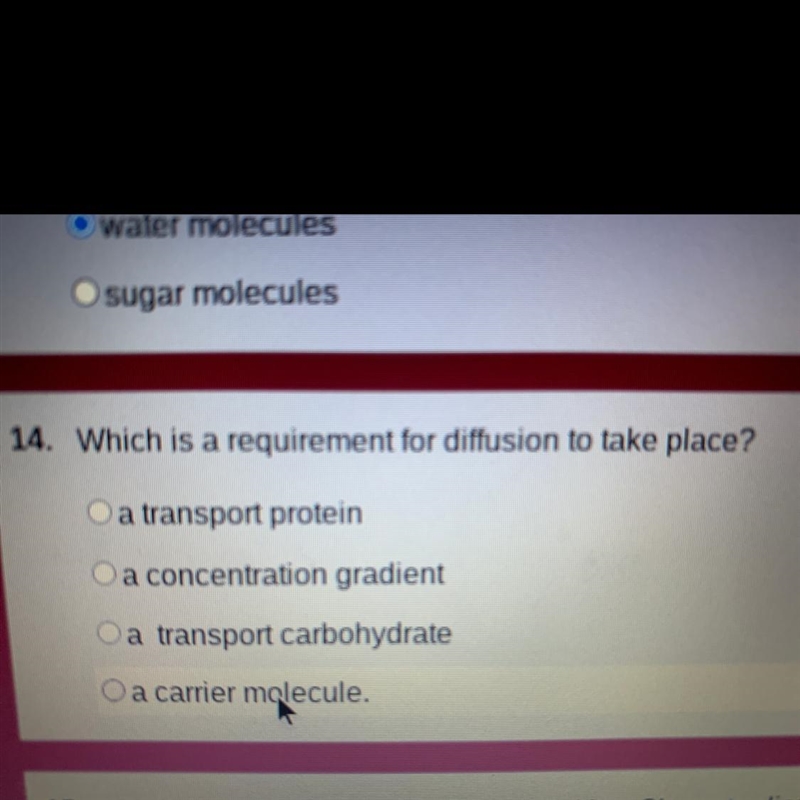 Which is a requirement for diffusion to take place?-example-1