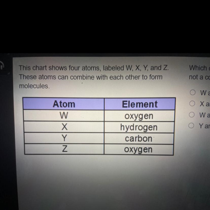 Which combination of atoms will form a molecule, but not a compound? O W and X O X-example-1