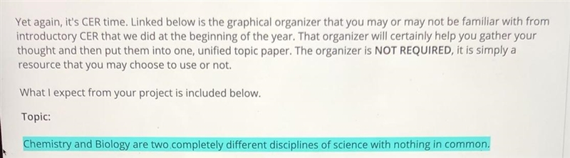 Listed in blue, please help!! Is biology and chemistry two different things and why-example-1