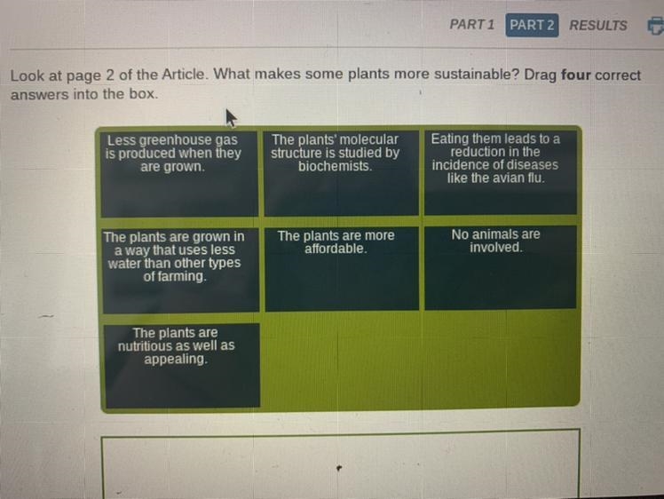 Look at page 2 of the Article. What makes some plants more sustainable? Drag four-example-1