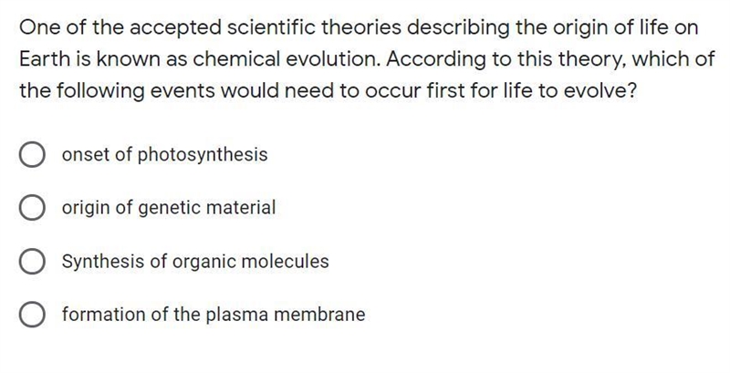 (10 points) One of the accepted scientific theories describing the origin of life-example-1