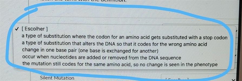 Point mutation (like substitution) the answer choices is in the photo I draw a circle-example-1