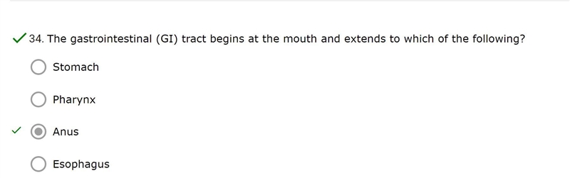 The gastrointestinal (GI) tract begins at the mouth and extends to which of the following-example-1