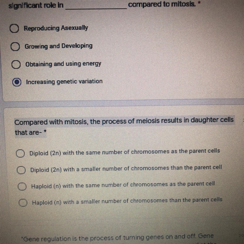 20 Compared with mitosis, the process of meiosis results in daughter cells that are-example-1