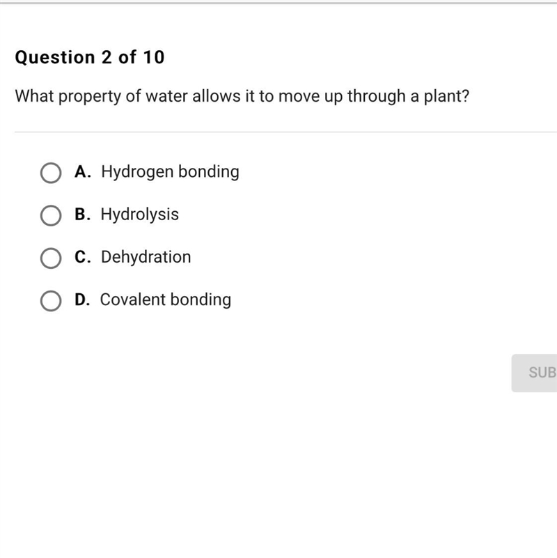 What peppery of water allows it to move up through a plant?-example-1