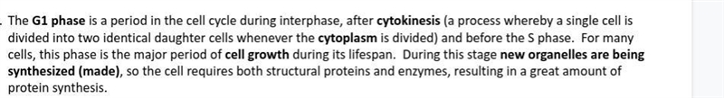 What is the major thing happening to a cell during G1?-example-1