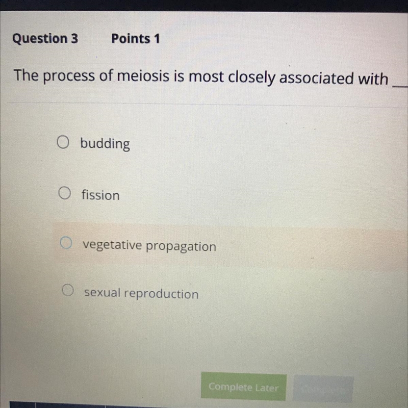 The process of meiosis is most closely associated with-example-1