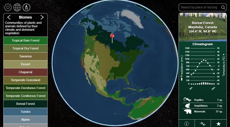 Select a location within each of the following biomes and fill in the missing information-example-2