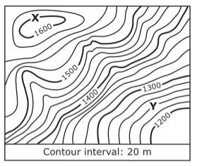 A section of a topographic map is shown below. What is the difference in elevation-example-1