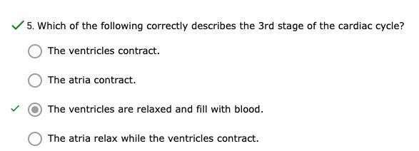 Which of the following correctly describes the 3rd stage of the cardiac cycle?-example-1