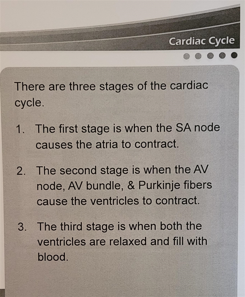 Which of the following correctly describes the 3rd stage of the cardiac cycle?-example-2