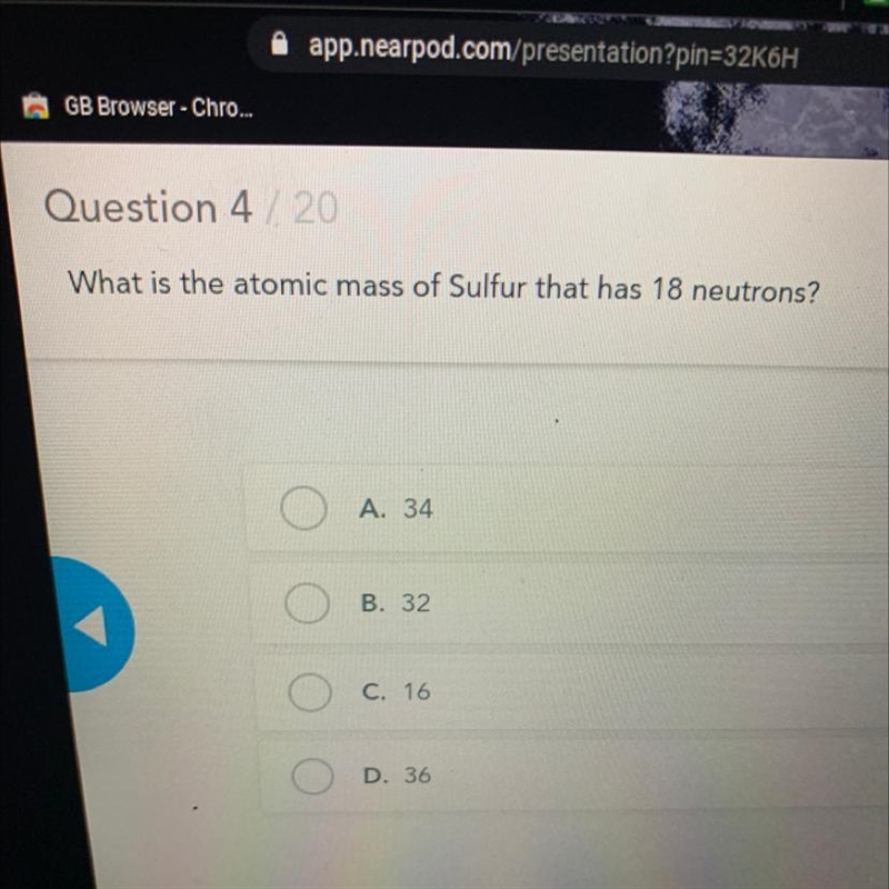 What is the atomic mass of Sulfur that has 18 neutrons?-example-1