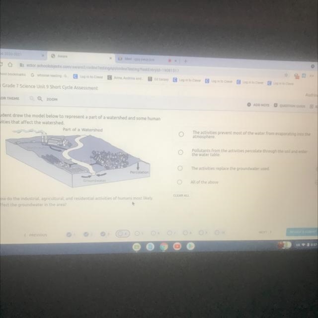 A student drew the model below to represent a part of a watershed and some human activities-example-1